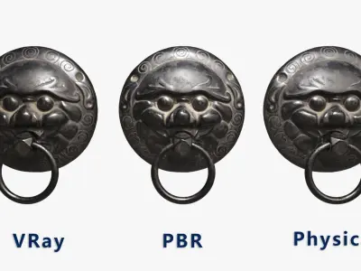 Chinese animal head door knocker02 PBR 3D model