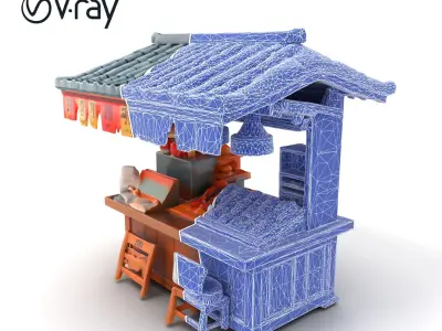 Authentic Korean Street Food Stall model pack Low-poly 3D model