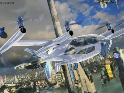  Hyundai S-A2 eVTOL Aircraft Urban Mobility Concept Light On White Rigged for Cinema 4D 
