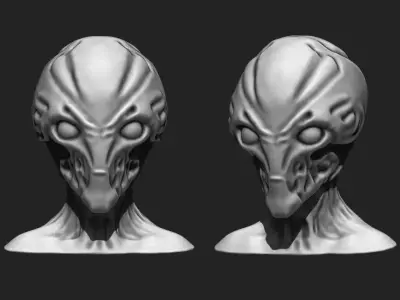 Alien Bust 6 - Extraterrestrial Sculpture STL File 3D print model