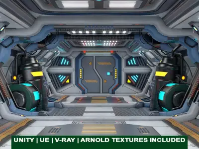 3D Sci-Fi Corridor 02 All PBR Unity UE Textures Low-poly 3D model