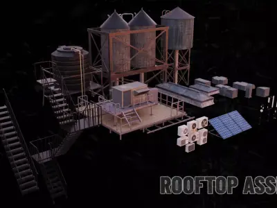 Urban Environment Premade Buildings Rooftop Pack Low-poly 3D model
