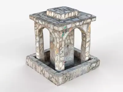 Public Park Fountain Scan Low-poly 3D model
