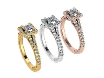 Ring110 halo diamond engagement ring in gold 3D print model