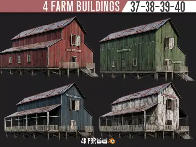 37-38-39-40 - Farm Buildings 4K PBR GameReady Low-poly 3D model