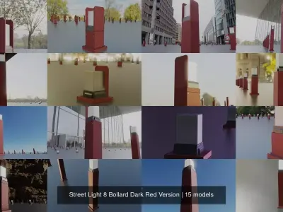 Street Light 8 Bollard Dark Red Version 3D Model Pack