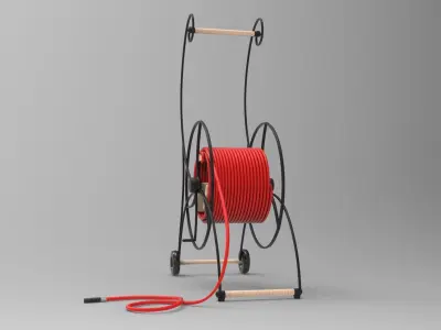 Waterette spool on wheeled cart Low-poly 3D model