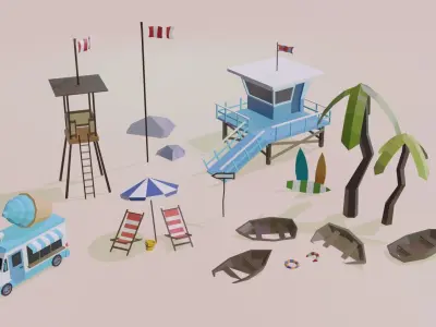 Beach and Summer themed LOW POLY Collection Low-poly 3D model