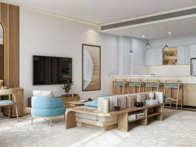 Modern Coastal Studio Apartment Interior - Full Scene Low-poly 3D model