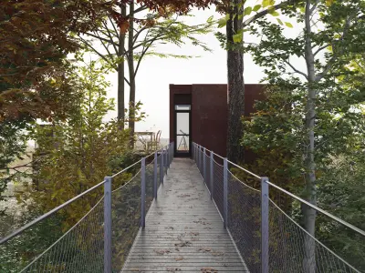 Exterior House and Bridge 3d scene 3D model