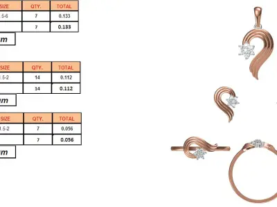 Light wt Ring Earrings Pendant set 3dm stl 1-render details 3D print model