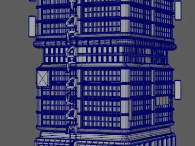 Cyber neon light atmosphere building house Low-poly 3D model