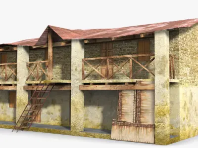 Slum a old building with roof Low-poly 3D model