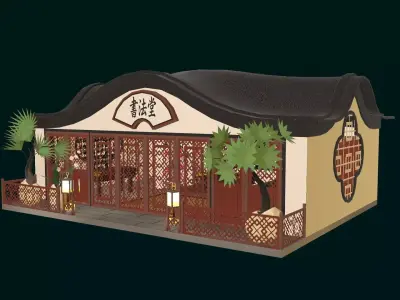 Stylized Chinese Calligraphy shop diorama Low-poly 3D model