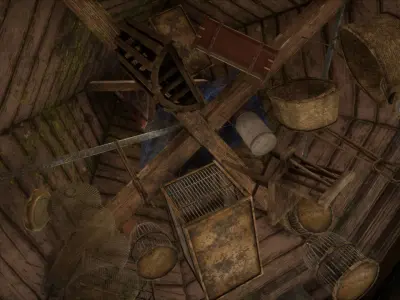 Hagrids Hut medieval prop pack Low-poly 3D model