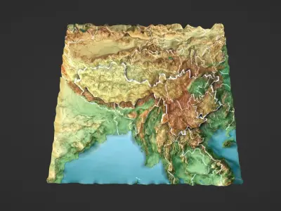 Southwest China Map Topography Low-poly 3D model