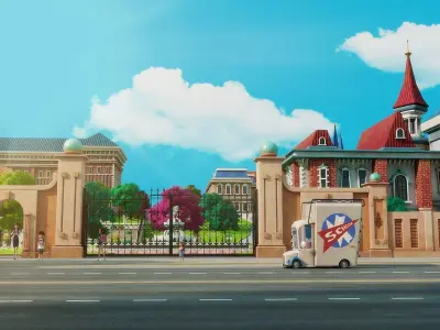 Cartoon School Exterior Scene 3D model