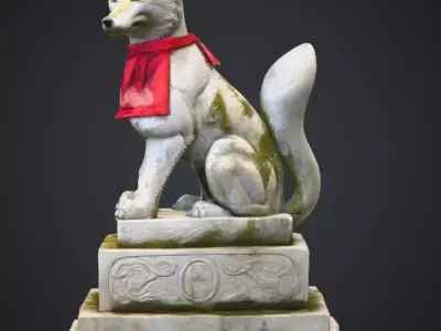 Realistic Japanese Inari Fox Guardian Statue 3D Mode 3D model