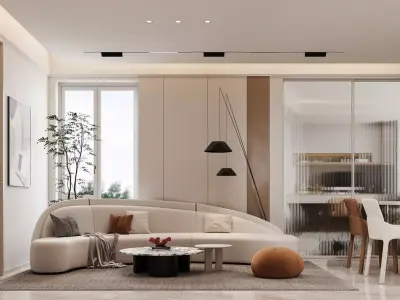 Modern living and dining room 3D model