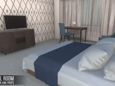 Hotel room - interior and props Low-poly 3D model