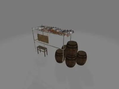 Old ancient rest place low-poly game asset Low-poly 3D model