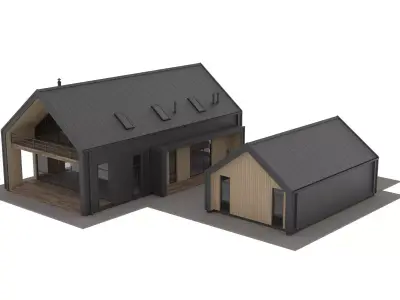 Modern residential wooden houses Low-poly 3D model