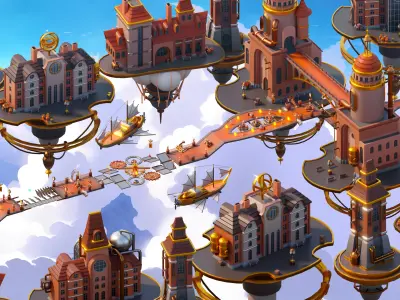 Platformer 13 Steampunk Low-poly 3D model