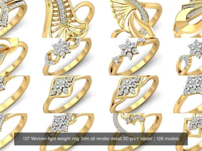128 Women light weight ring 3dm stl render detail 3D print model 3D Model Pack
