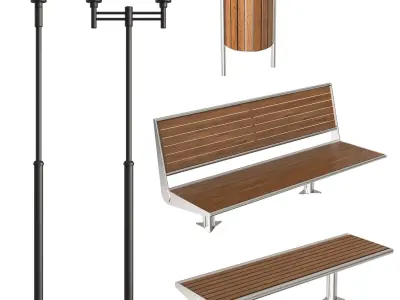 Exterior lamps and benches  3D model