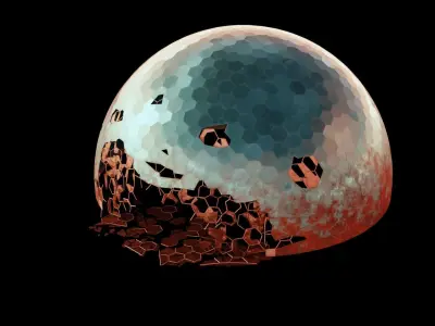 Damaged Martian Dome  Low-poly 3D model