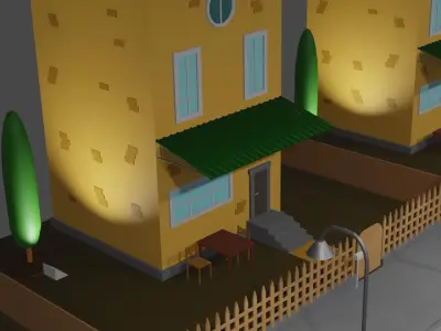 Building 3dmodel empty street at night Low-poly 3D model