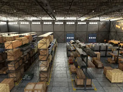 Warehouse industrial building with doors 3D model