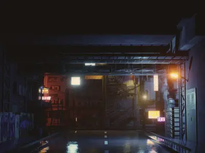 Cyberpunk City Bridge Scene 3D model