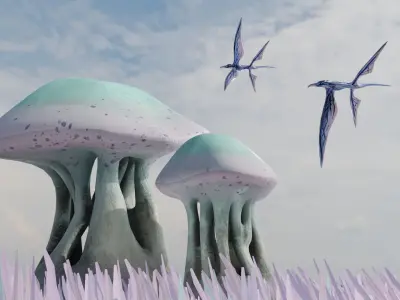 Alien mushroom Tree  Low-poly 3D model