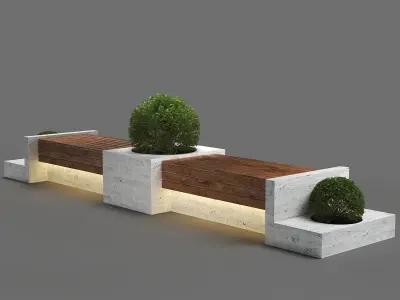 bench1150-5m wooden bench with plants 3D model