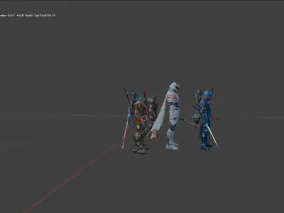 Futuristic Mecha Warriors Lineup Blender 3D Render Low-poly 3D model