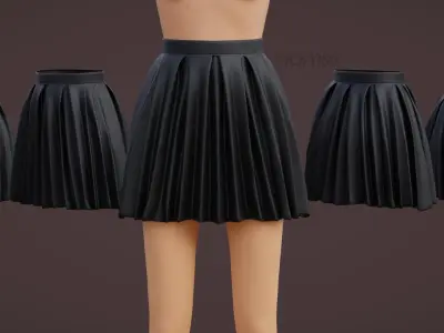 Pleated Leather Mini Skirt 3D model 3D model