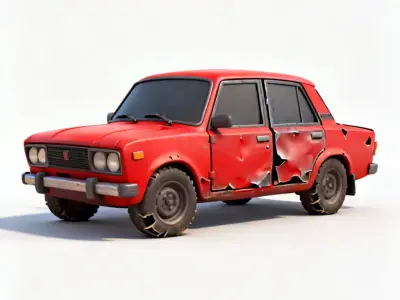 Wrecked Red Sedan 3D Model Low-poly 3D model