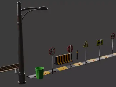 City Street Assets Pack Game Ready Low Poly Low-poly 3D model