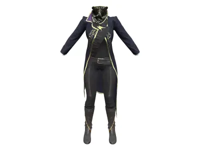 Full Black Fantasy Outfit Jacket Pants Boots Mask Low-poly 3D model
