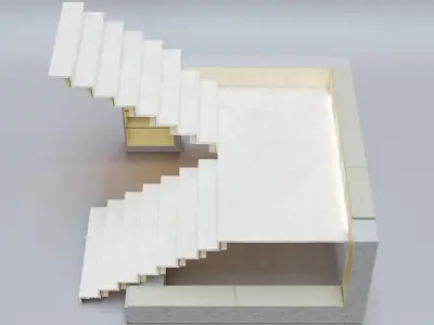 Stairs Set 05 - U Shape Stairs with 4 diferent designs Low-poly 3D model