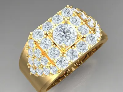 Light Gold Diamond Men Ring 2MR035 3D model