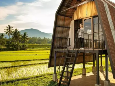 Rust Metal Folded Cabin on Stilts Applied Vernacular Modern Low-poly 3D model
