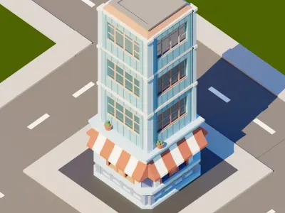 Free Low Poly building Cartoon Style game model Free low-poly 3D model