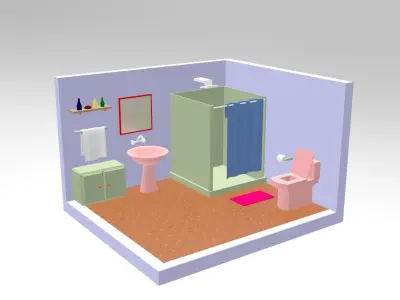 Cartoonish Bathroom Interior  Low-poly 3D model
