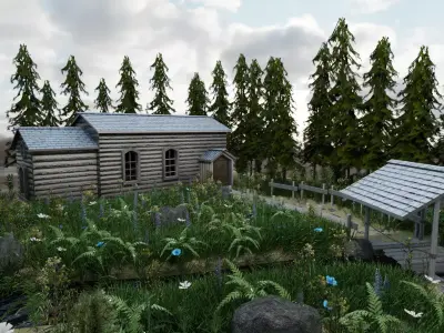 Scene log cabin in woods 3D model