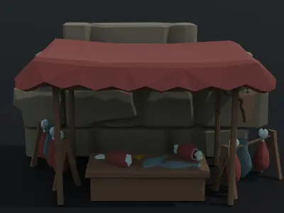 Cartoon butcher market Polygonal Free low-poly 3D model