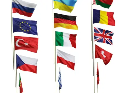 Flags of different countries 15 items 48 maps 3D model
