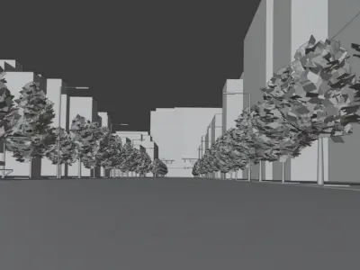 Landscape Model 3D city street with trees and buildings Free low-poly 3D model