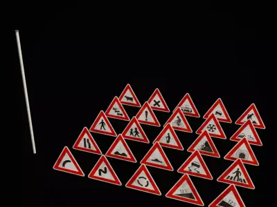 Czech road signs pack - Warnings Low-poly 3D model